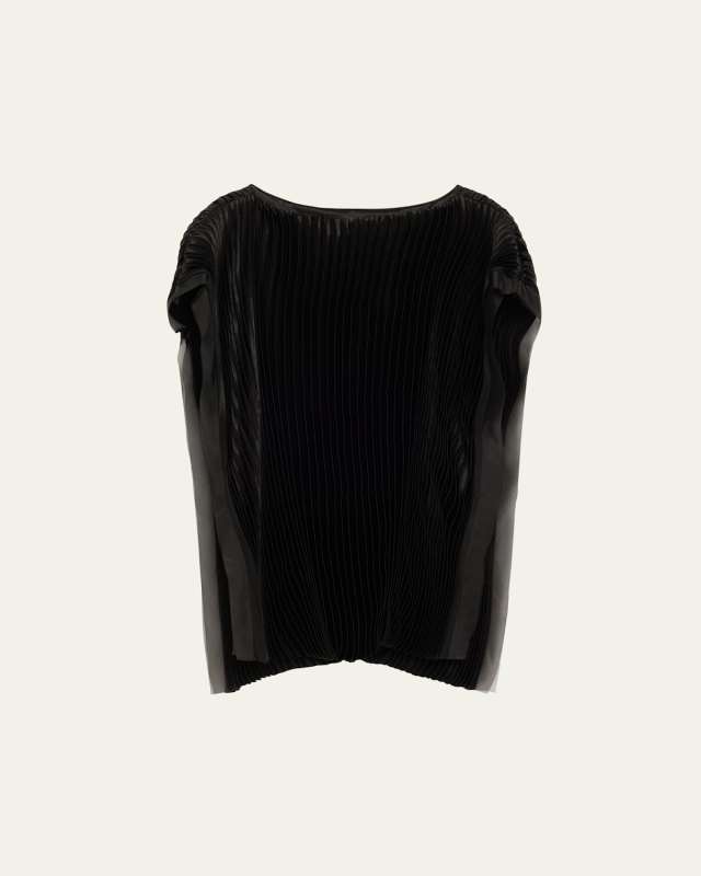 Boatneck Crinkled Satin Pleated Top